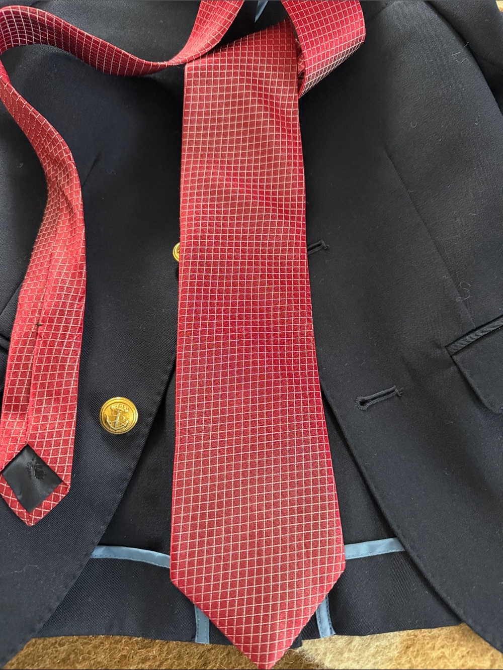 Brooks Brothers Black Blazer with Red Grid necktie